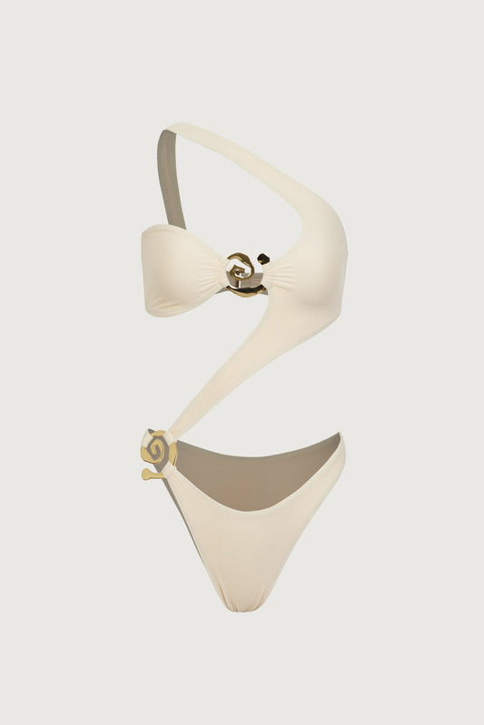 Spiral One Shoulder One Piece (Cream)