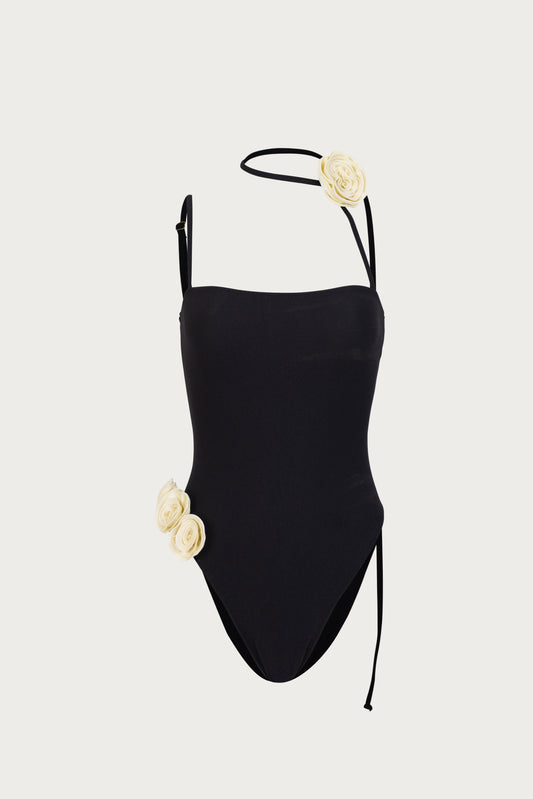 Rosette Choker One Piece (Black/Cream)