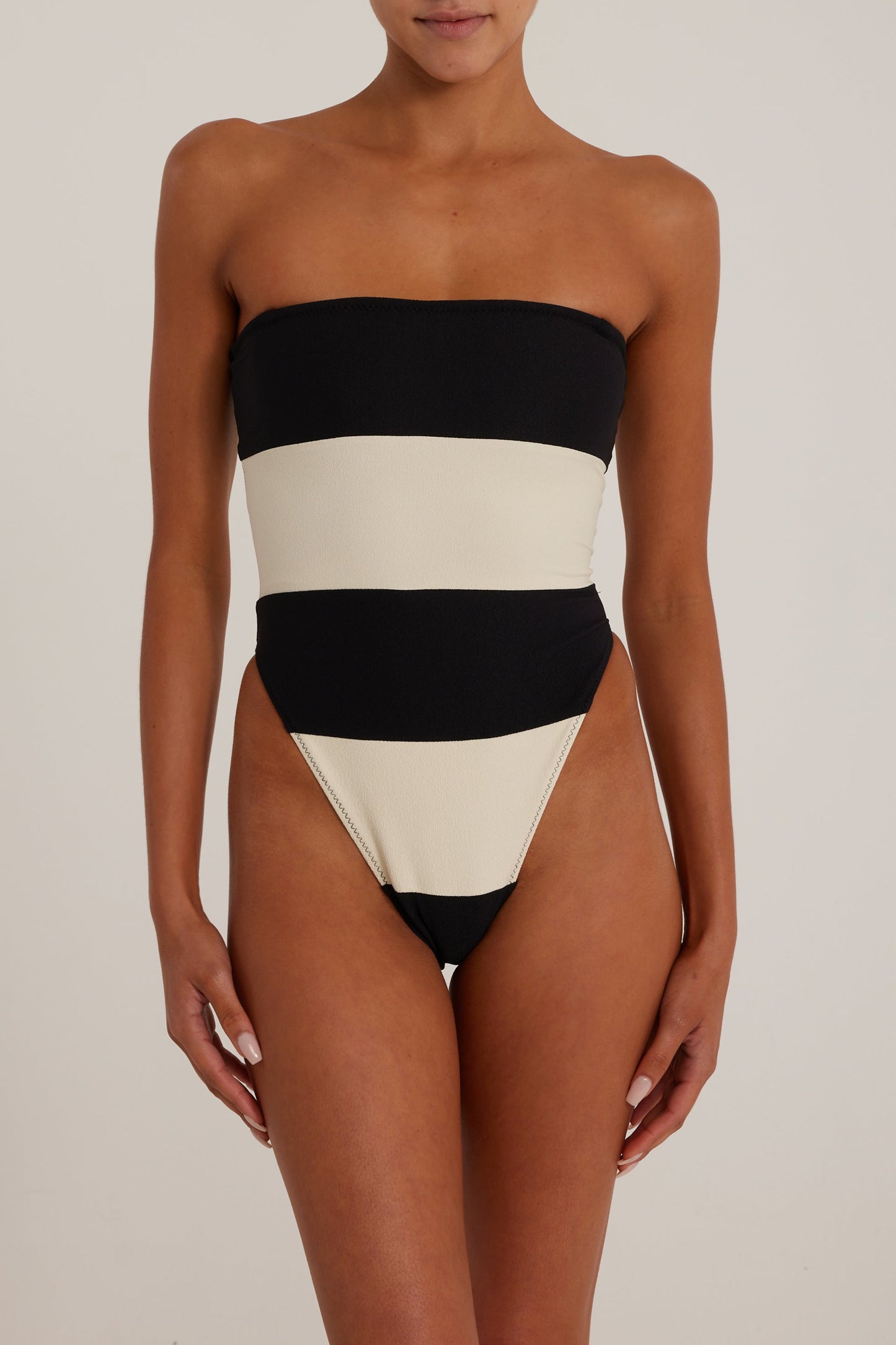 Stripe Strapless One Piece (Black/Cream)