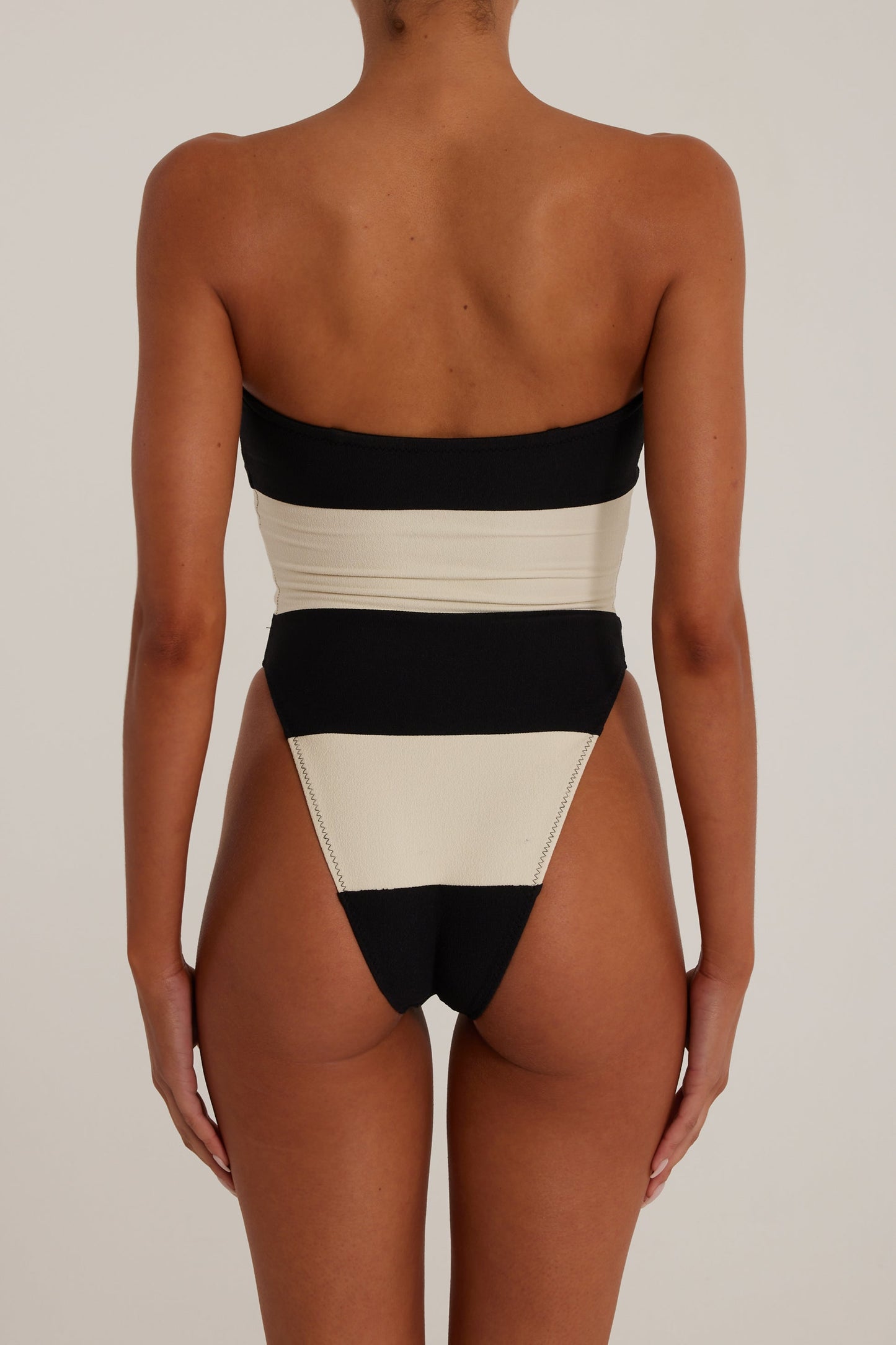 Stripe Strapless One Piece (Black/Cream)