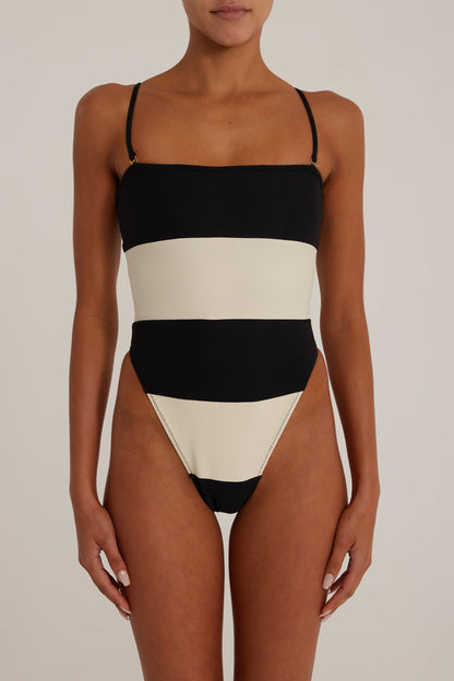 Stripe Strapless One Piece (Black/Cream)