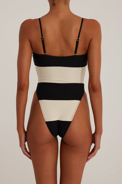 Stripe Strapless One Piece (Black/Cream)