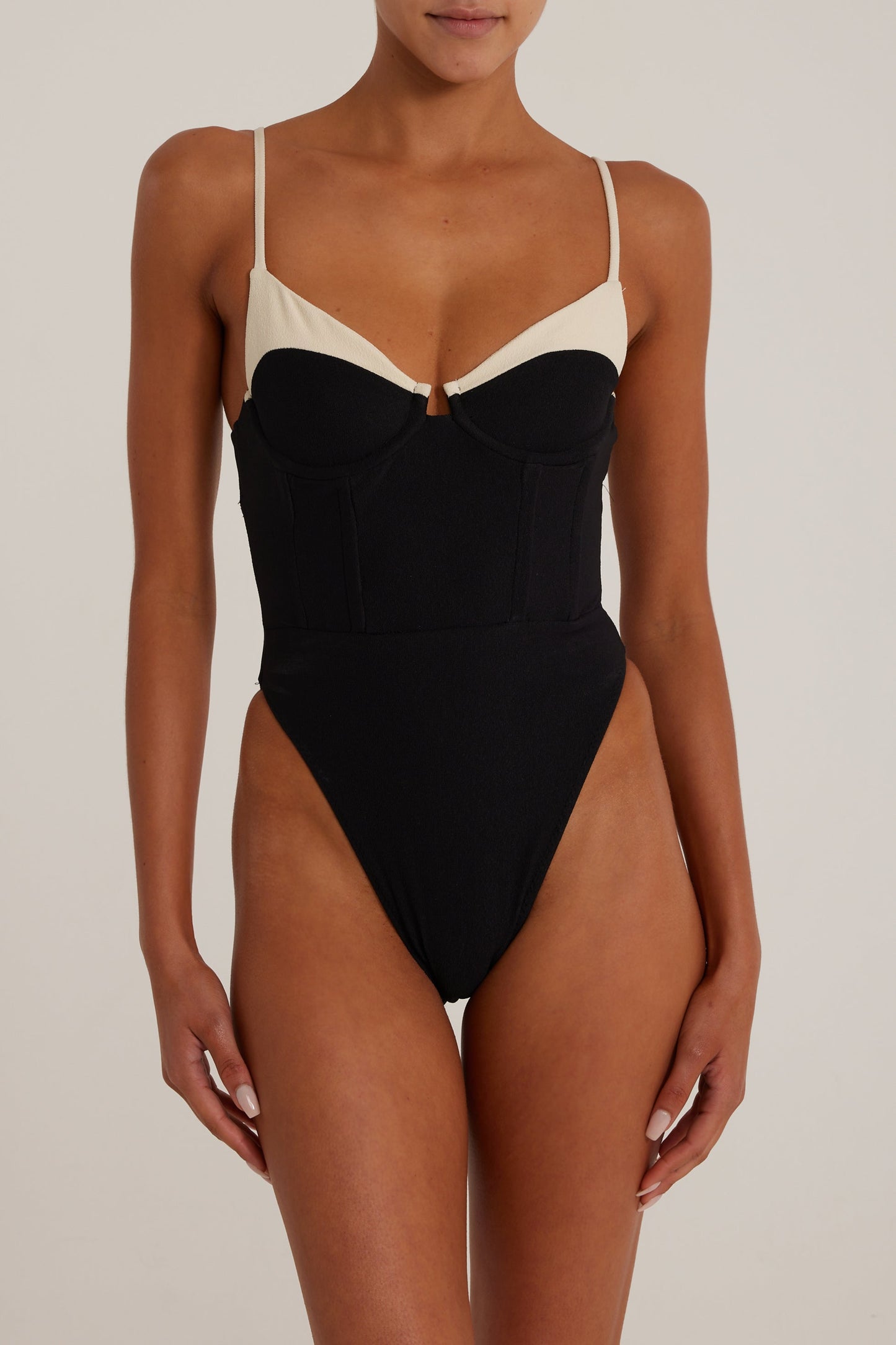 Double Layer Corset One Piece (Black/Cream)