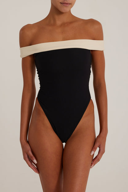 Off Shoulder One Piece (Black/Cream)