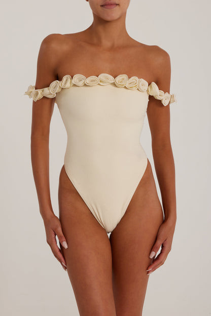 Rosette Off Shoulder One Piece (Cream/Cream)