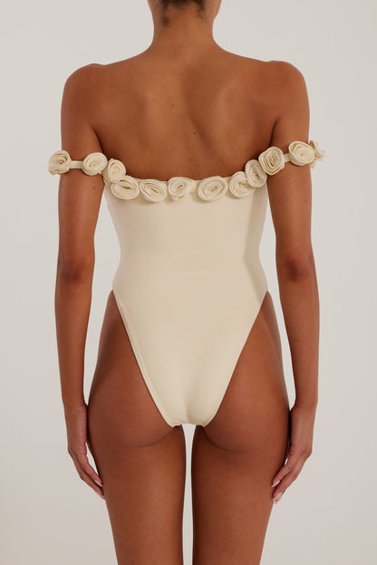 Rosette Off Shoulder One Piece (Cream/Cream)